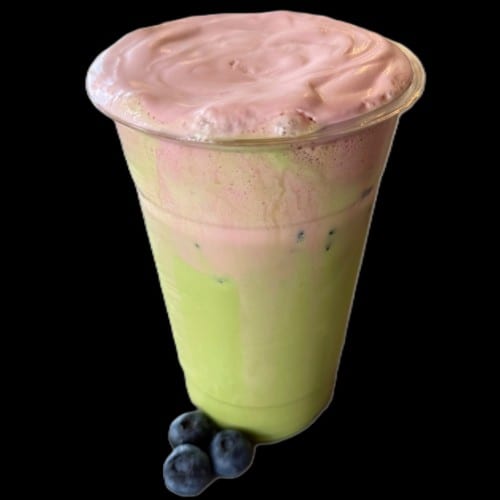 Matcha Green Blueberry Cream Latte.