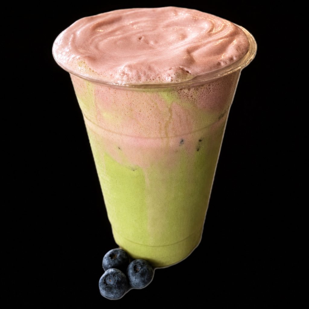 Matcha Green Blueberry Cream Latte.