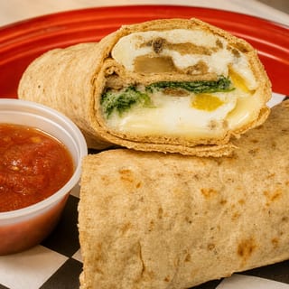 Breakfast Burrito Opt. 1 Bacon, Sausage, Cheddar & Monterey